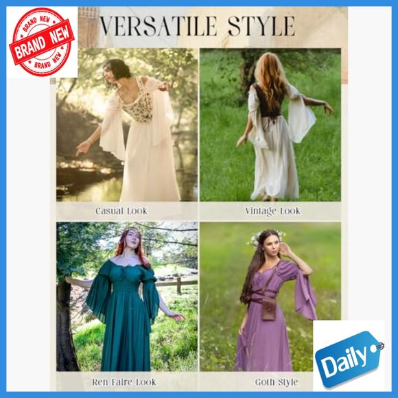 Medieval Renaissance Dress Long Bell Sleeve A-Line Maxi Pull On - Picture 5 of 7